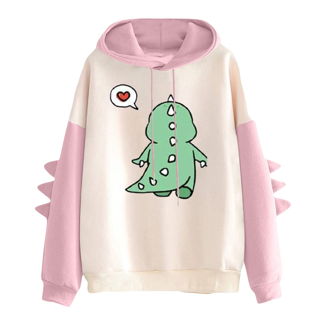Damen nan Kapuzenpullover mit niedlichem Dinosaurier-Print und dreidimensionalen Ärmeldetails EB