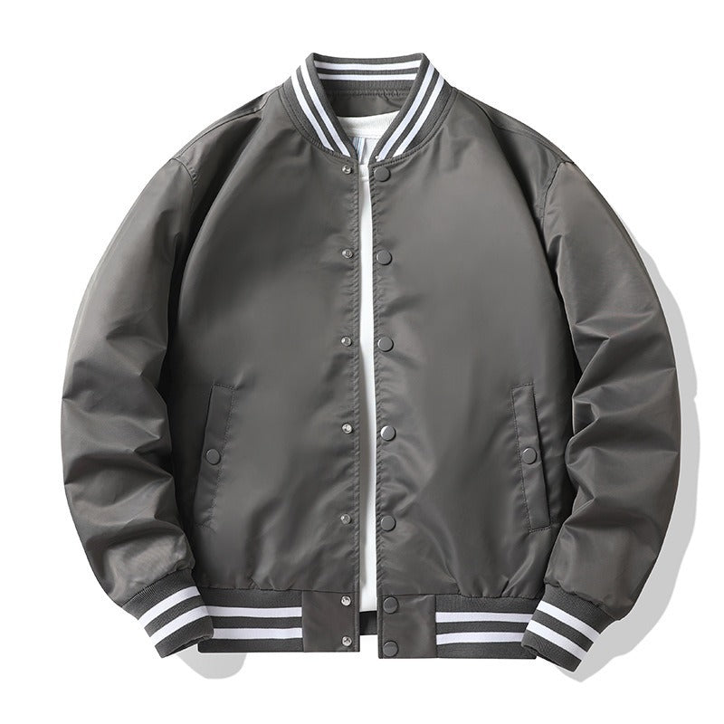 Men's  retro-striped collar varsity snap-front satin-effect bomber jacket EB
