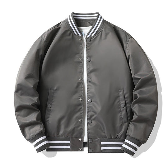 Men's  retro-striped collar varsity snap-front satin-effect bomber jacket EB
