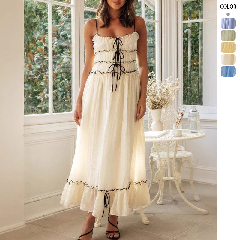 Damen Maxikleid mit Rüschendetails und verstellbaren Trägern EB
