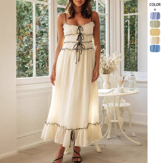 Damen Maxikleid mit Rüschendetails und verstellbaren Trägern EB