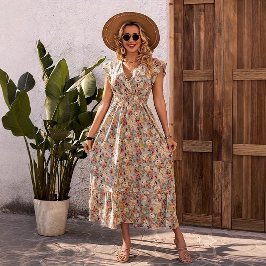 Damen Maxikleid mit fließendem Schnitt und Rüschen EB