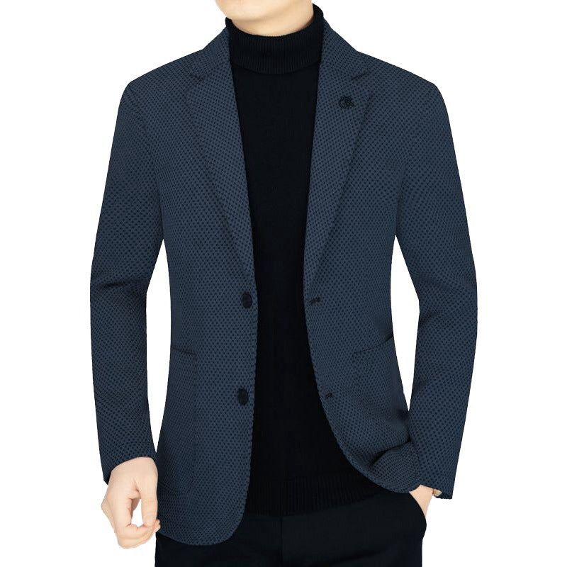 Herren Unstrukturiertes Slim-Fit Reiseblazer aus strukturierter Strickoptik mit aufgesetzten Taschen EB