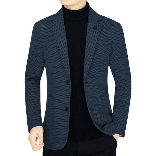 Herren Unstrukturiertes Slim-Fit Reiseblazer aus strukturierter Strickoptik mit aufgesetzten Taschen EB