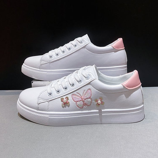 Damen Freizeit Sneakers mit verspieltem Schmetterlings- und Blumenmotiv EB