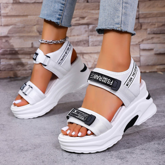 Damen Sportliche Keilsandalen mit verstellbarem Riemendesign EB