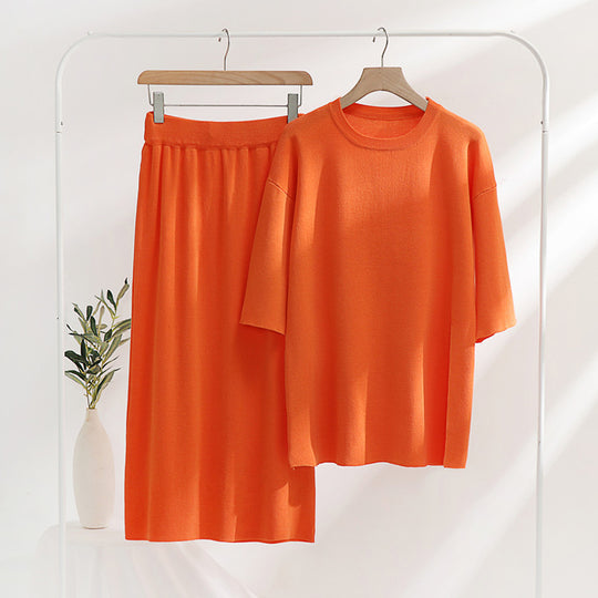 Damen stilvolles Strickset mit lässigem Schnitt und seitlichem Schlitz EB
