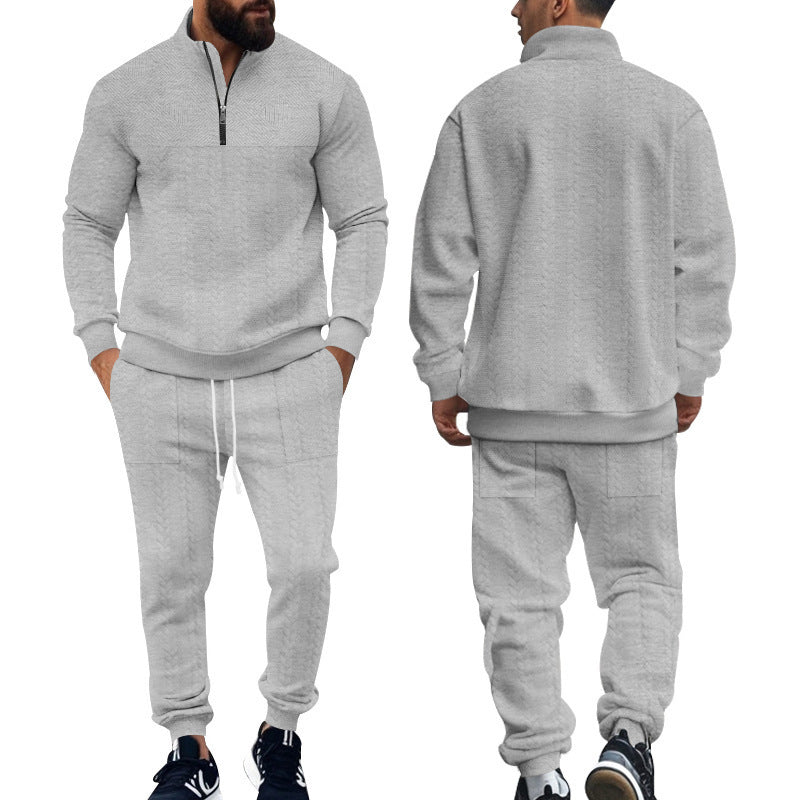Herren nan Strick-Trainingsset mit halbem Reißverschluss, Zopfmuster-Pulli und Kordelzug-Jogger EB