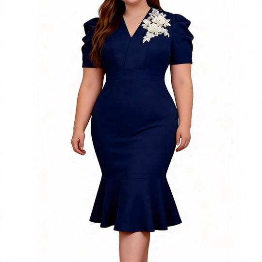Damen Figurbetontes Kleid mit Volant und floralem Akzent EB