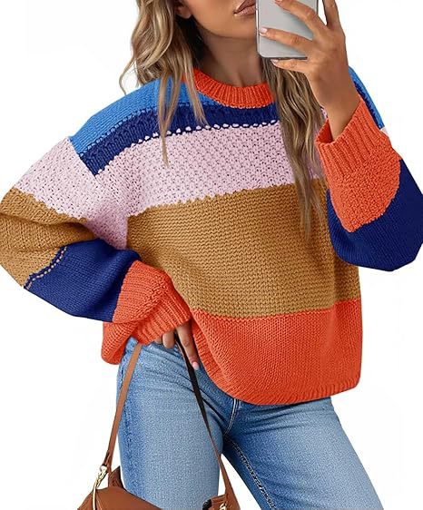Damen Grobstrickpullover mit Farbblockdesign und oversized Schnitt EB