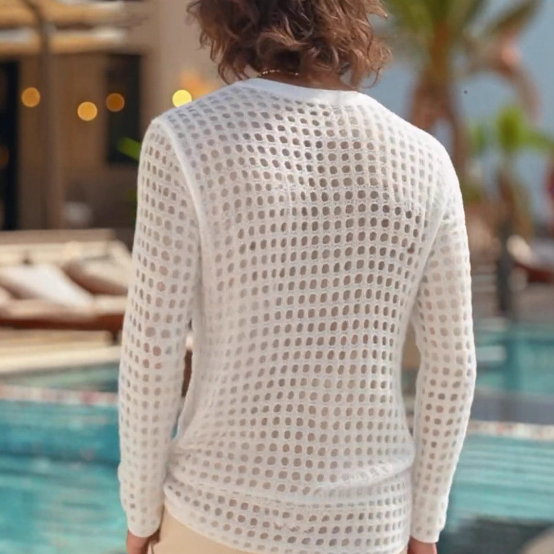 Herren nan luftiger durchbrochener Strickpullover mit quadratischem Netzmuster und Rundhalsausschnitt EB