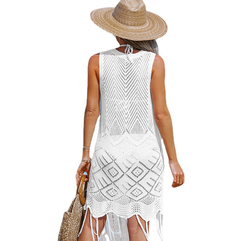 Damen gehäkeltes Strandkleid mit fransigen Details EB
