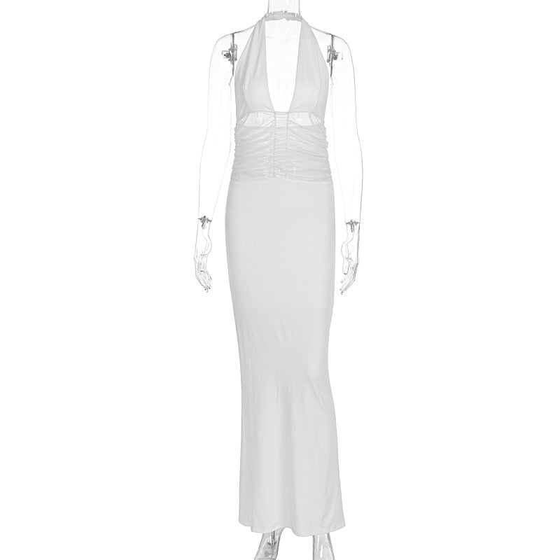 Damen Maxi-Kleid mit tiefem V-Ausschnitt und taillierter Silhouette EB