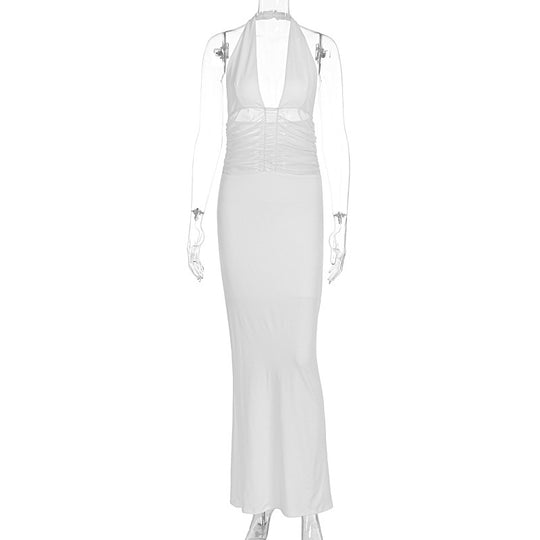 Damen Maxi-Kleid mit tiefem V-Ausschnitt und taillierter Silhouette EB