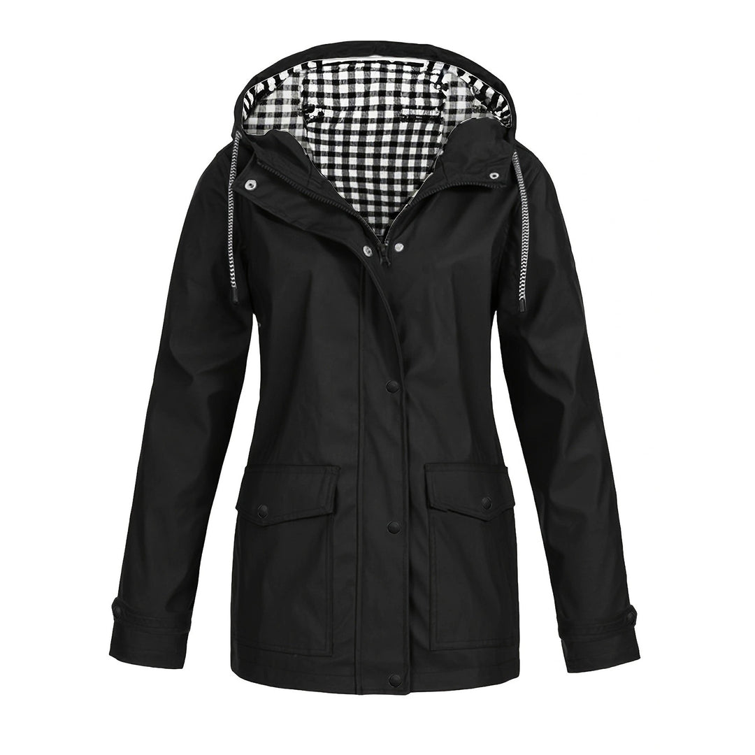 Damen modische Regenjacke mit kontrastierendem Innenfutter und praktischen Taschen EB