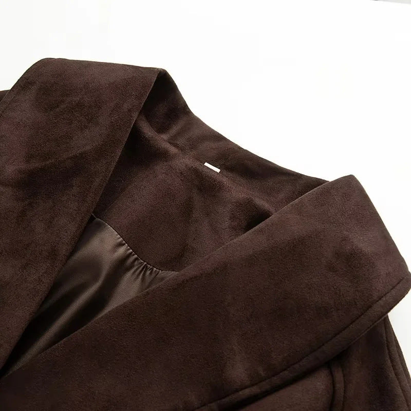 Damen elegante Übergangsjacke mit Bindegürtel und schmeichelndem Revers EB