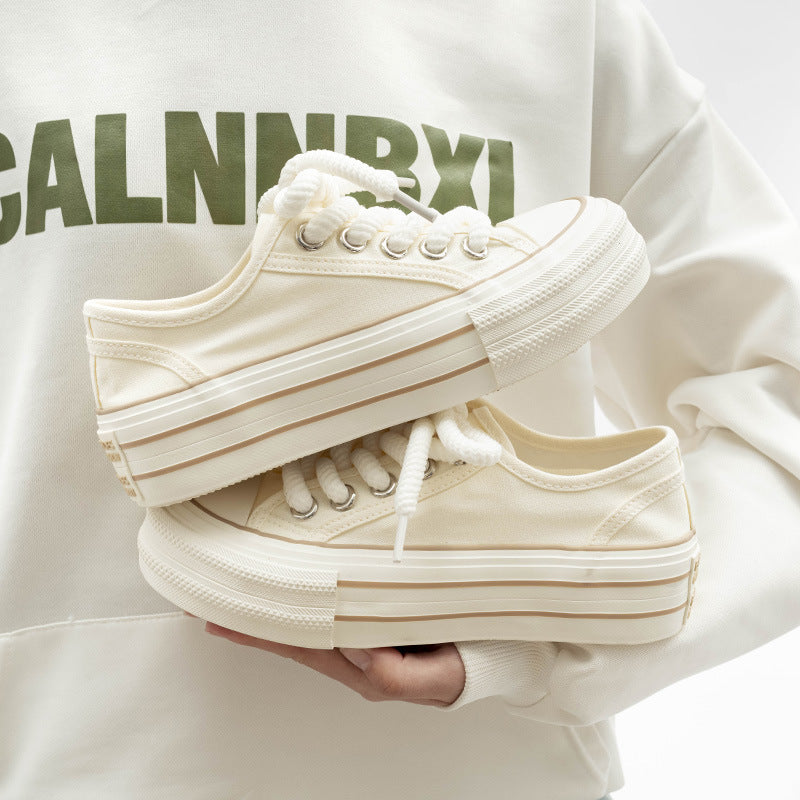 Damen Plattform Sneakers mit hochwertigem Canvas-Obermaterial und elastischen Schnürsenkeln EB