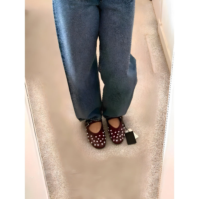 Damen Ballerinas mit dekorativen Metallic-Nieten EB