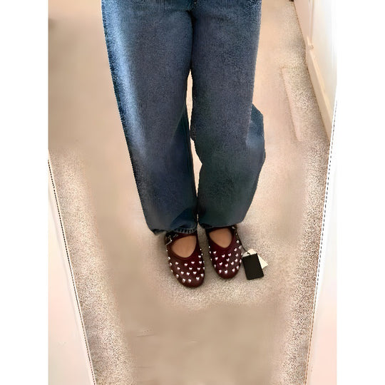 Damen Ballerinas mit dekorativen Metallic-Nieten EB