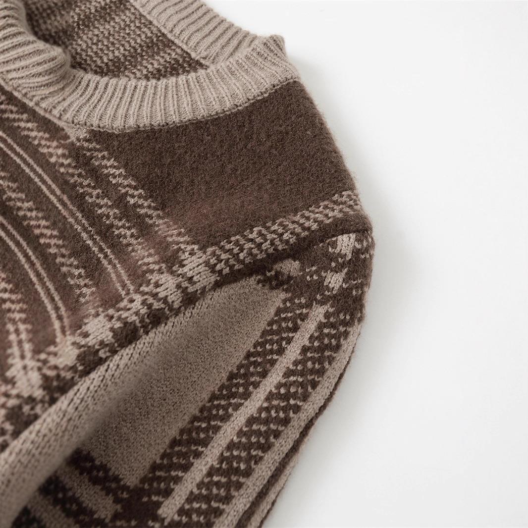 Damen Karierte Strickjacke mit Knopfverschluss und gerafften Ärmeln EB