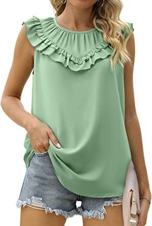 Damen leichtes Rüschenshirt mit elegantem Rundhalsausschnitt EB