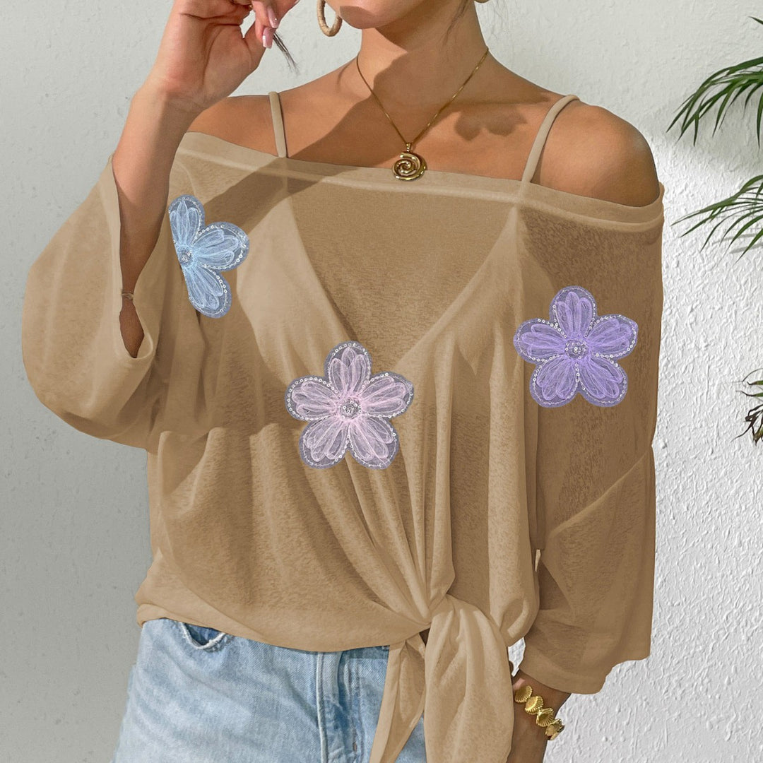 Damen lässiges Oberteil mit floralem Design und seitlichem Knoten EB