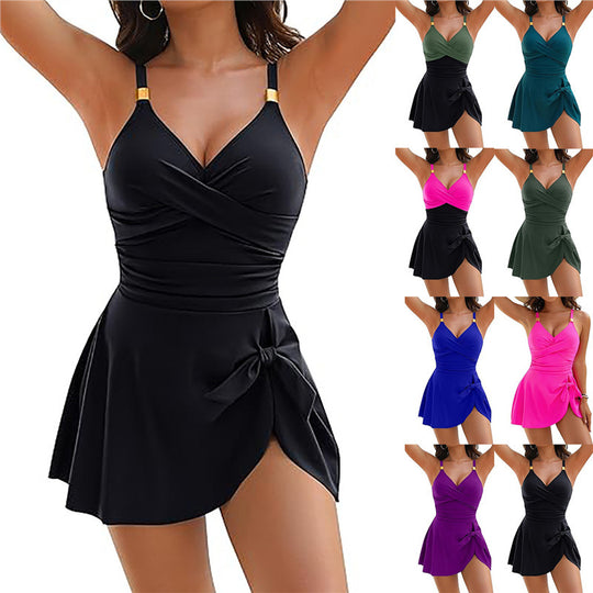 Damen Strandkleid mit Wickeloptik und verstellbaren Trägern EB