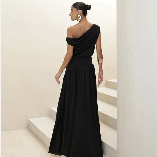Damen Langarm Maxikleid mit asymmetrischem Schnitt und komfortablem Taillenbereich EB