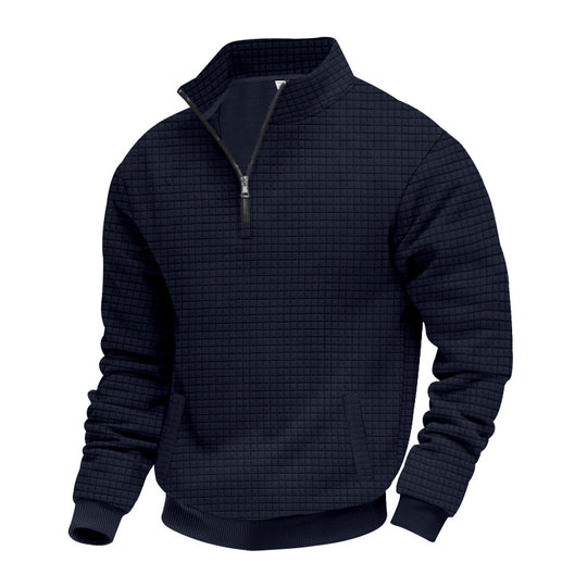 Herren nan Waffelstruktur-Halbzip-Pullover mit Stehkragen und dezenten Eingrifftaschen EB