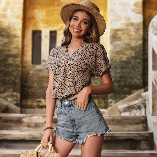 Damen lässiges Blusenshirt mit modernem Tiermuster EB