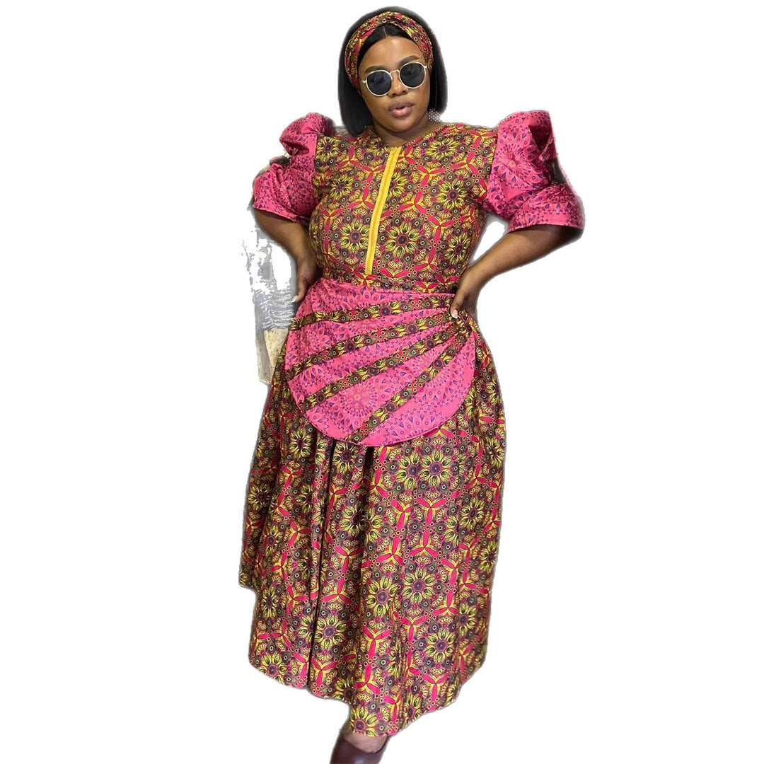 Damen Maxi-Kleid mit elegantem floralen Muster und voluminösen Ärmeln EB