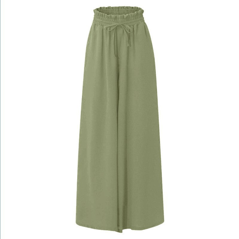 Damen Weite Leinenhose mit Gummizug und Seitentaschen EB