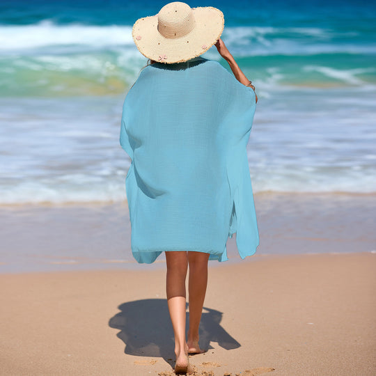 Damen luftiger Strand-Kimono mit modernen Knopfdetails EB