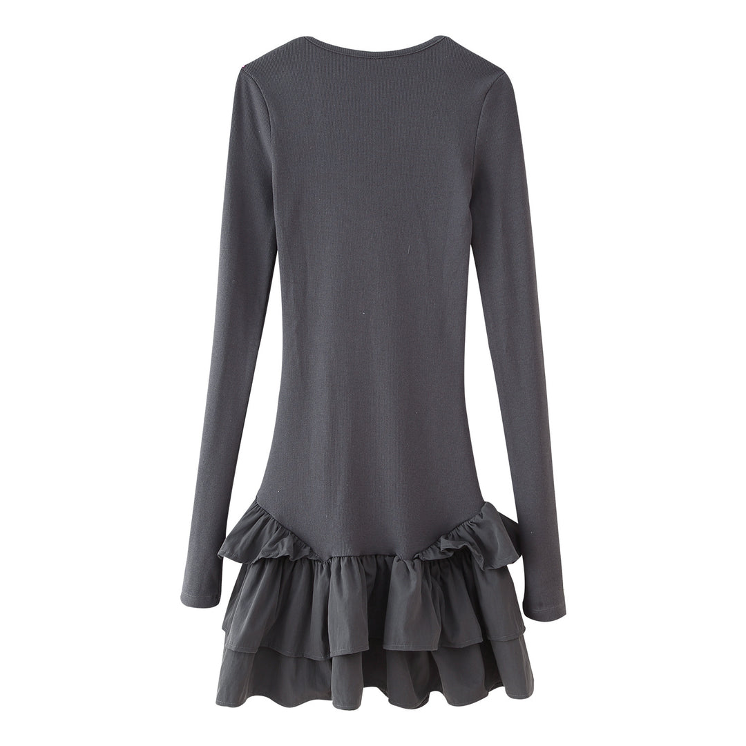 Damen Langarmkleid mit Rüschensaum EB