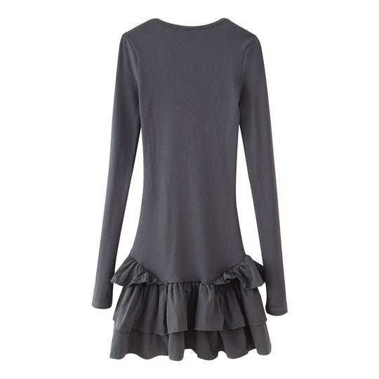 Damen Langarmkleid mit Rüschensaum EB