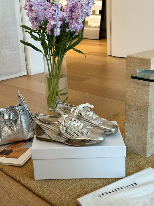 Damen sportive Ballerinas mit atmungsaktivem Netzdesign und glänzender Oberfläche EB