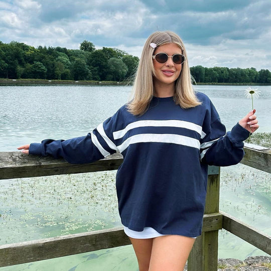 Damen Oversized Sweatshirt mit trendigen Streifen EB