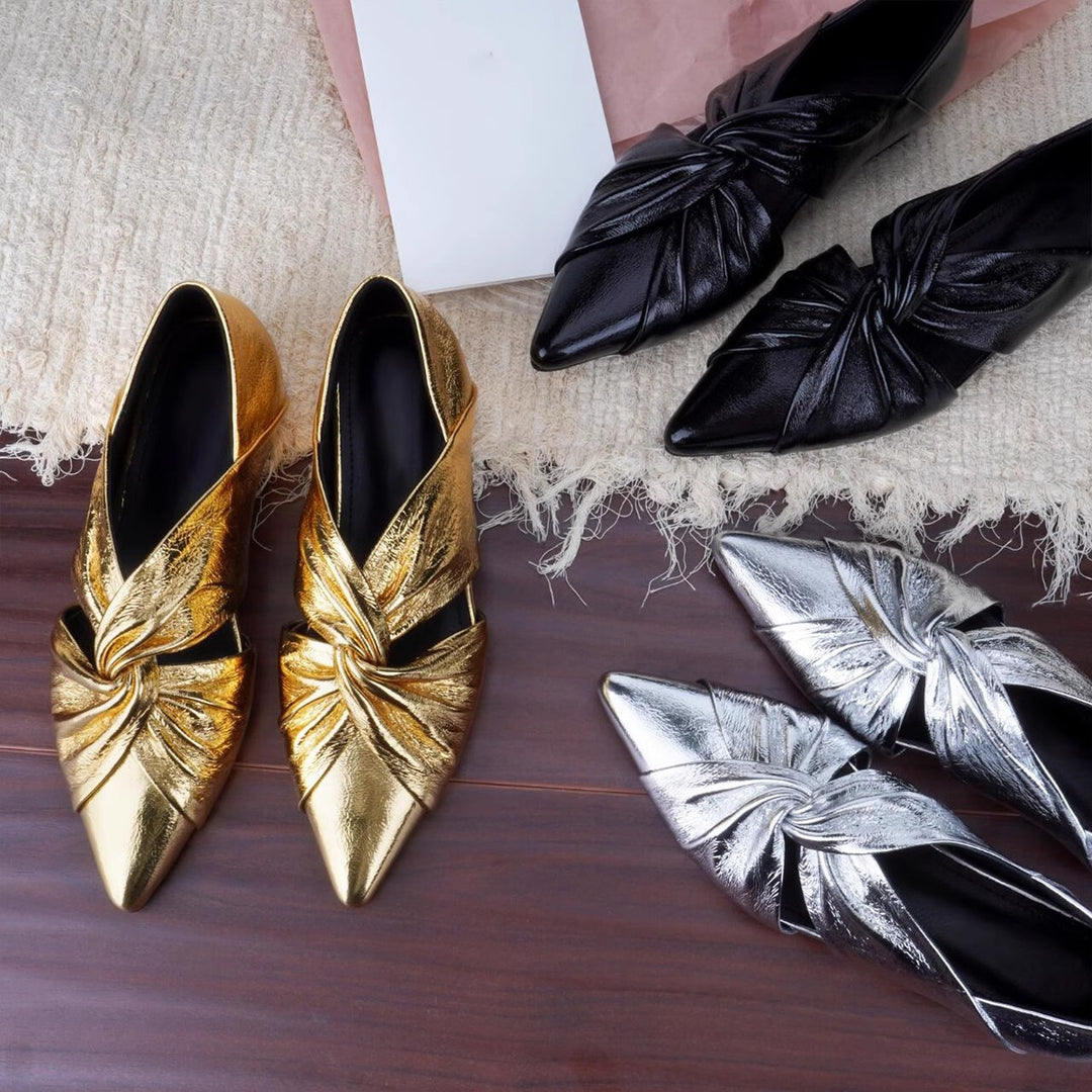 Damen elegante spitze Ballerina-Schuhe mit glamourösem Knoten-Design EB