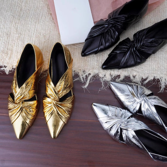 Damen elegante spitze Ballerina-Schuhe mit glamourösem Knoten-Design EB