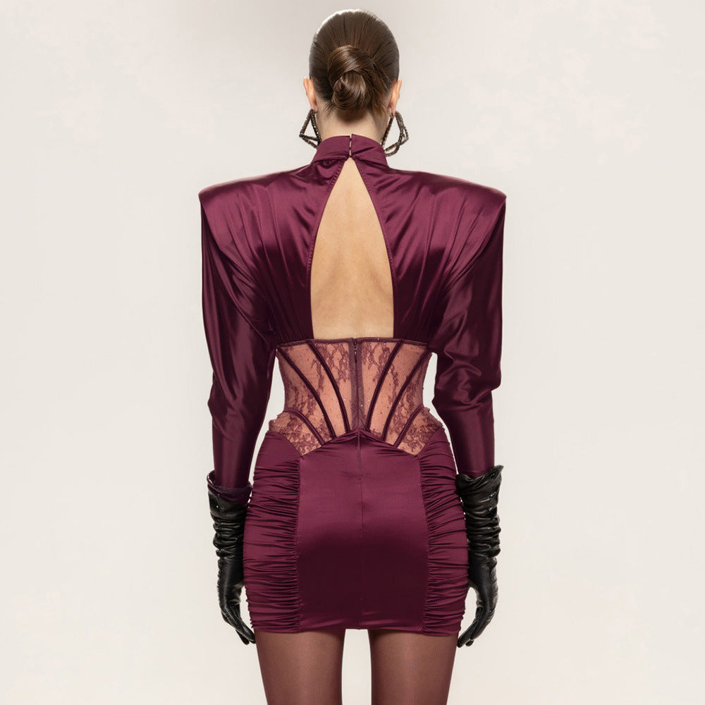 Damen Figurbetontes Cocktailkleid mit elegantem Spitzenbesatz und Raffungen EB