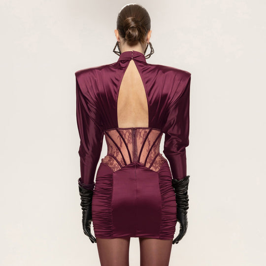Damen Figurbetontes Cocktailkleid mit elegantem Spitzenbesatz und Raffungen EB