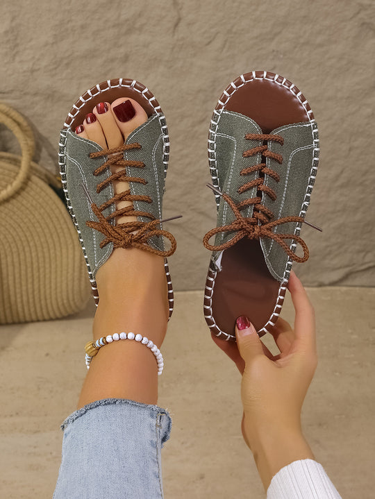 Damen lässige Schnürsandalen mit flexiblem Fußbett EB