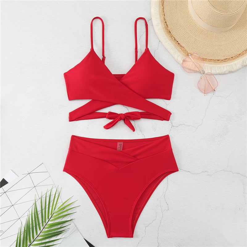 Damen Bikini-Set mit verstellbarem Wickeloberteil und hoch taillierter Hose EB