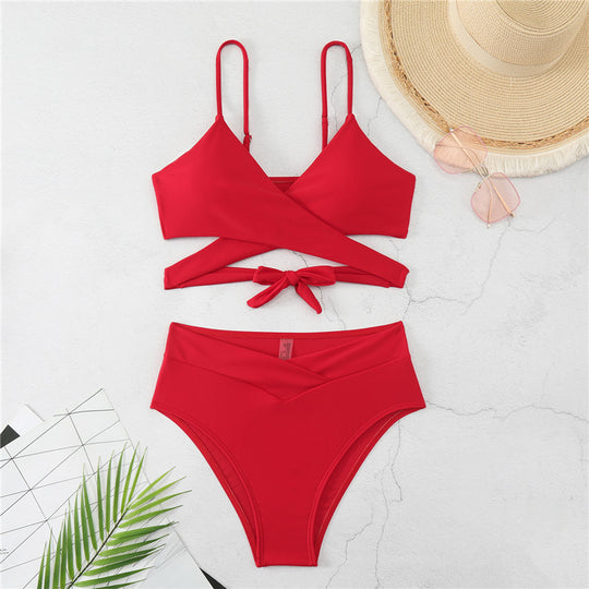 Damen Bikini-Set mit verstellbarem Wickeloberteil und hoch taillierter Hose EB