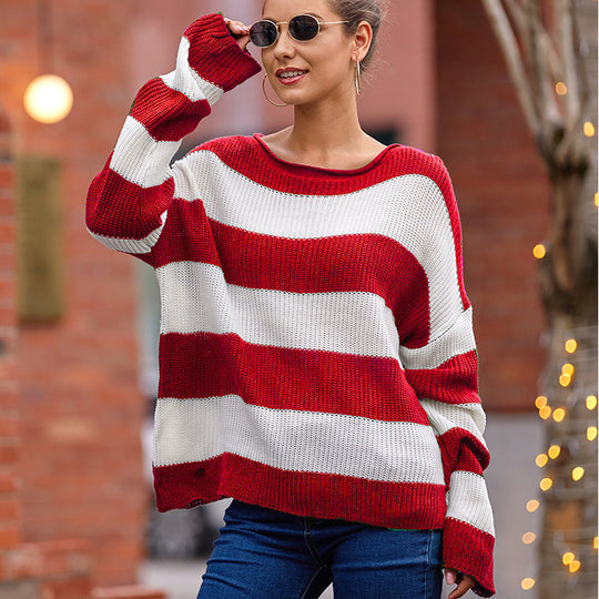 Damen Strickpullover mit modernen Streifen und lässigem Schnitt EB