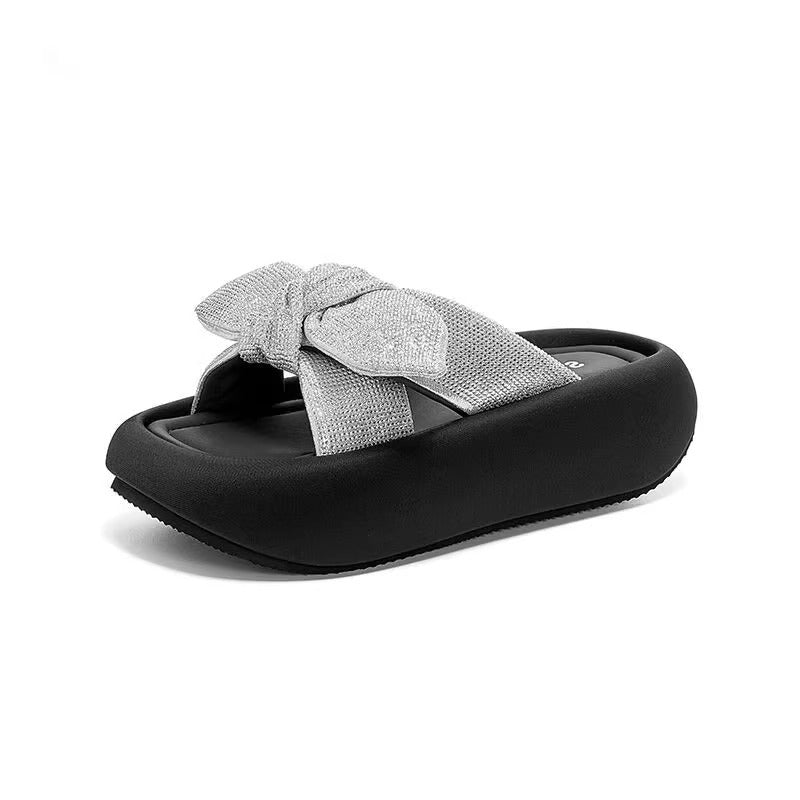 Damen bequeme und elegante Pantoletten mit dekorativem Schleifenausschnitt EB