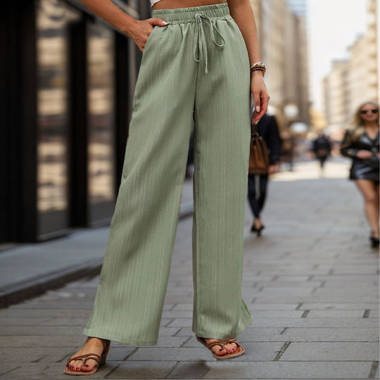 Damen Elegante und bequeme weite Hose mit elastischem Bund und Kordelzug EB