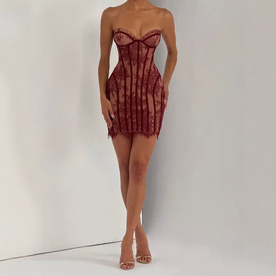 Damen Spitzen Kleid mit figurbetonter Silhouette EB