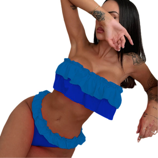 Damen Badeset mit rüschenverziertem Bandeau-Oberteil EB