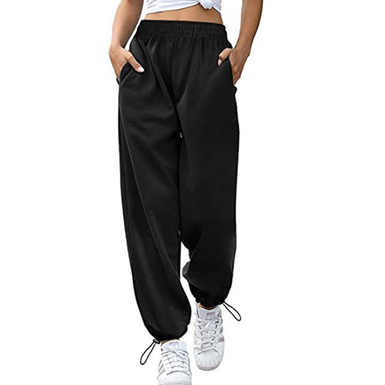Damen lässige Sporthose mit hohem Bund und seitlichen Taschen EB